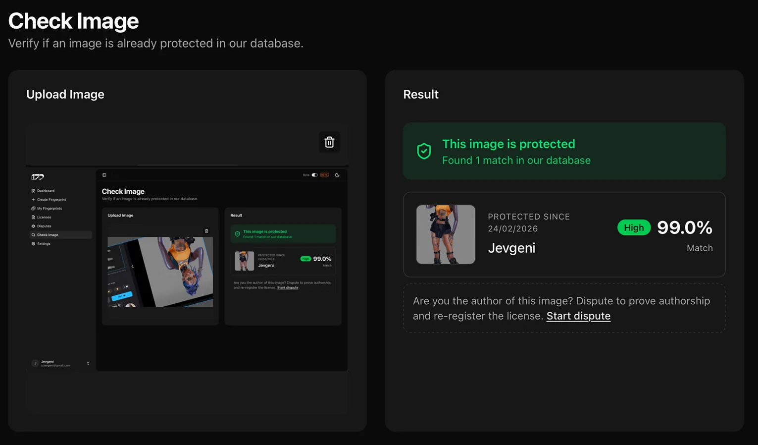 Screenshot from search results with UI